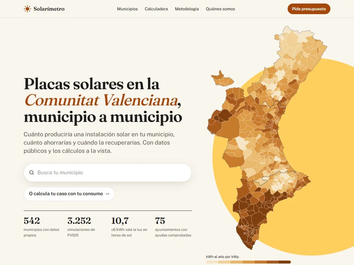 Captura de la web de Solarímetro
